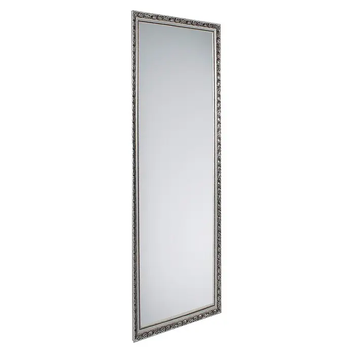 Rahmenspiegel Sonja - 50 x 150 cm, Silber, Holz - Hoher rechteckiger Spiegel mit einem verzierten silberfarbenen Rahmen.