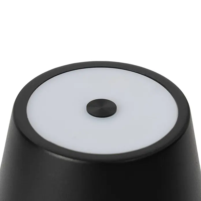 Lindby Tischleuchte Janea - L x B x H: 11,4 x 11,4 x 25 cm, schwarz, schwarz - Schwarzes zylindrisches Gerät mit weißer runder Touch-Oberfläche und kleinem schwarzen geriffelten Knopf.