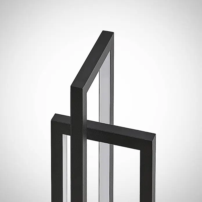 Lucande Tischleuchte Hylda - schwarz, schwarz - Moderne geometrische Leuchte mit schwarzen Vierkantprofil-Metallrahmen und transluzenten Paneelen.