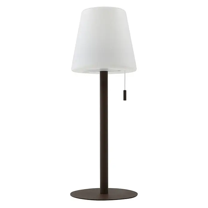 Lindby Tischleuchte Azalea - L x B x H: 16,5 x 16,5 x 45 cm, braun / rost - Tischlampe mit weißem Schirm und dunkelbraunem Stiel und Fuß, mit Zugschalter.