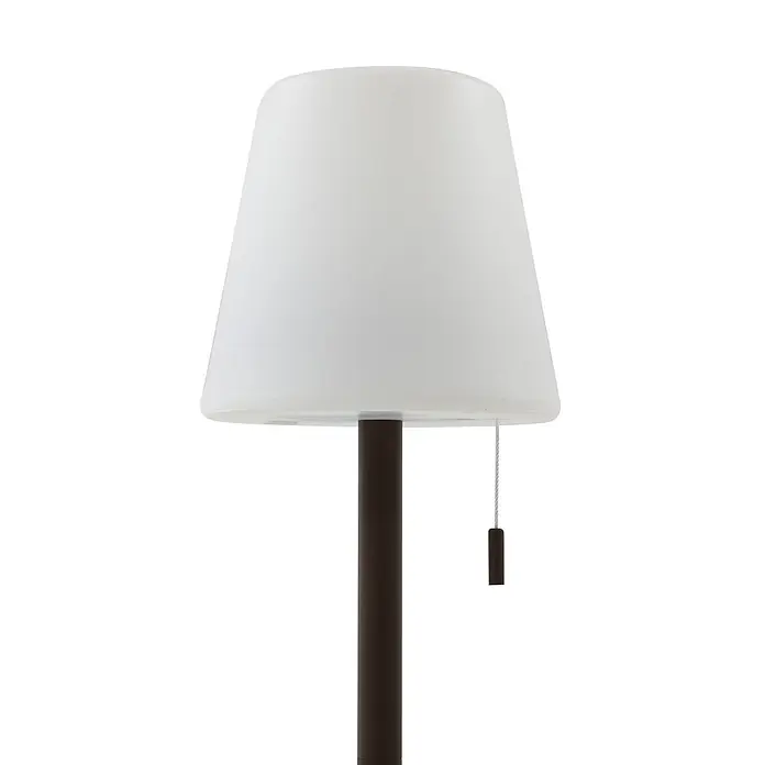 Lindby Tischleuchte Azalea - L x B x H: 16,5 x 16,5 x 45 cm, braun / rost - Lampe mit weißem, konischem Schirm, dunkelbraunem Stiel und passender Zugkette.