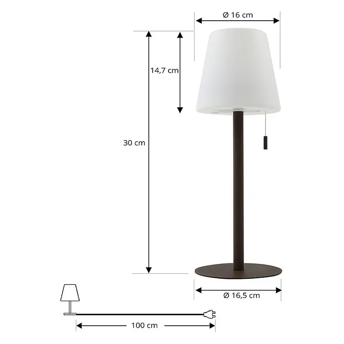 Lindby Tischleuchte Azalea - L x B x H: 16,5 x 16,5 x 45 cm, braun / rost - Braune Tischlampe mit weißem Schirm. Gesamthöhe 30 cm, Basis-Ø 16,5 cm, 100 cm Netzkabel.