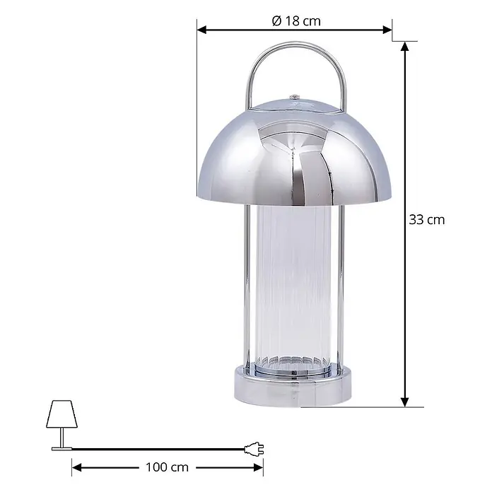 Lindby Tischleuchte Mareli - klar / transparent, chrom / silber - Verchromte pilzförmige Tischlampe mit geriffeltem Glaszylinder und Griff. 18 cm Durchmesser, 33 cm hoch.