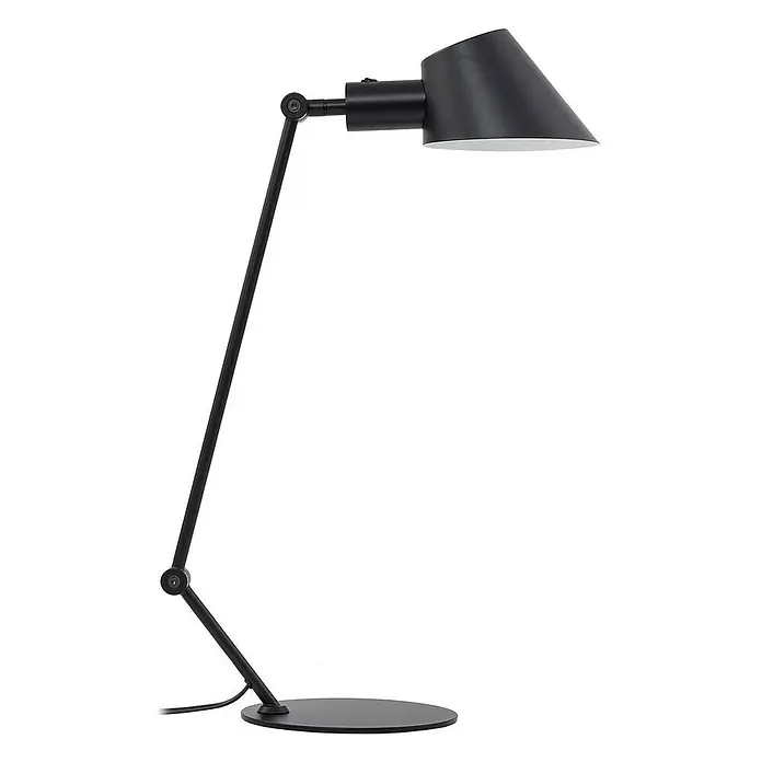 Lindby Tischleuchte Corali - schwarz, schwarz, E27 - Schwarze verstellbare Metall-Schreibtischlampe mit konischem Schirm.