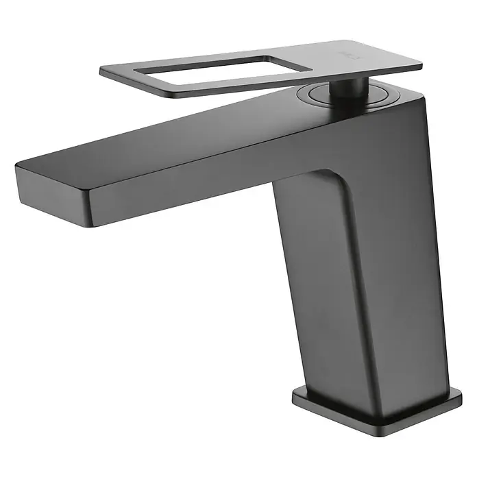 Imex Suecia Grifo de lavabo - Negro, Mate - Moderno grifo negro mate con diseño angular y palanca para baño o cocina.