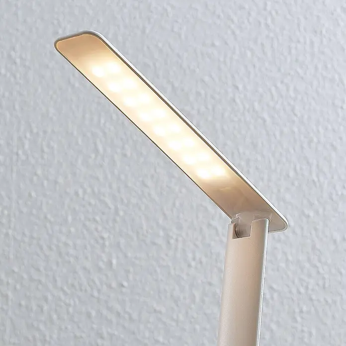 Lindby Tischleuchte Ludmilla - L x B x H: 26 x 15 x 34 cm, weiß / opal, weiß / opal - Hellbeige, verstellbare LED-Schreibtischlampe mit beleuchteten einzelnen LED-Birnen.