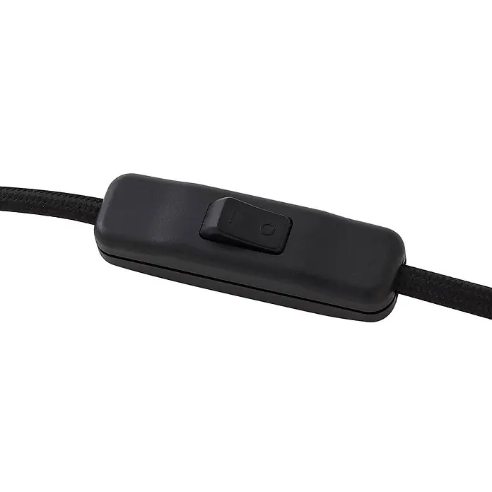 Lindby Tischleuchte Lelia - L x B x H: 35 x 35 x 27,5 cm, alu / grau / zink, E27 - Schwarzer Wippschalter in der Leitung eines geflochtenen Elektrokabels.