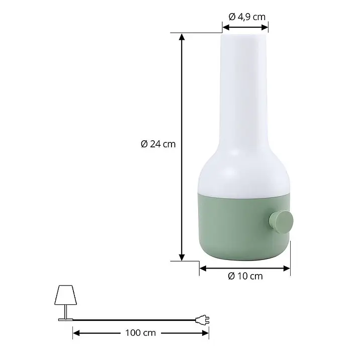 Lindby Tischleuchte Isaline - grün, weiß / opal - Hellgrüne und weiße Tischlampe mit Maßen: H 24 cm, Ø 10 cm Fuß, 100 cm Netzkabel.