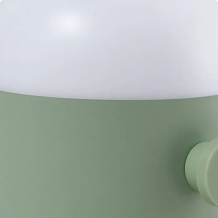 Lindby Tischleuchte Isaline - grün, weiß / opal - Weißer, mattgrüner, runder Elektronikartikel mit Drehknopf.
