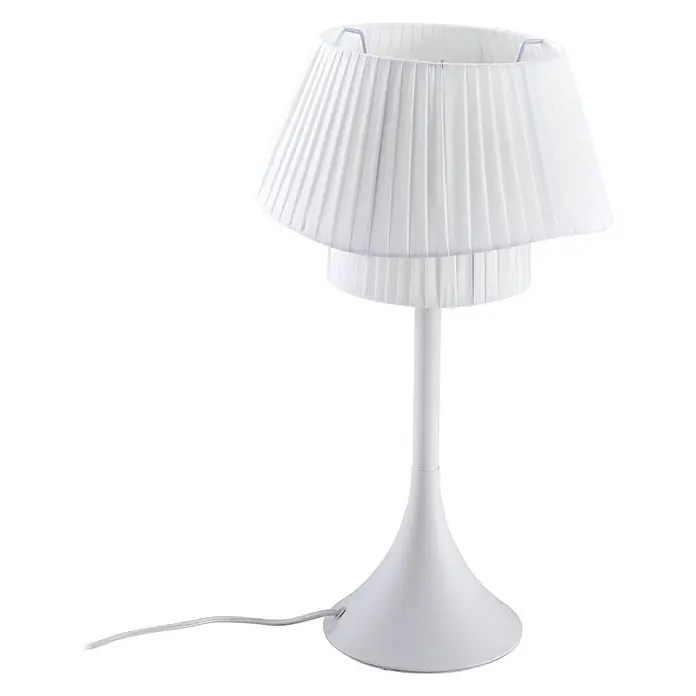 Lindby Tischleuchte Eryndor - L x B x H: 30 x 30 x 51,6 cm, weiß / opal, weiß / opal, E27 - Weiße Tischlampe mit plissiertem, gestuftem Stoffschirm und minimalistischem Fuß.