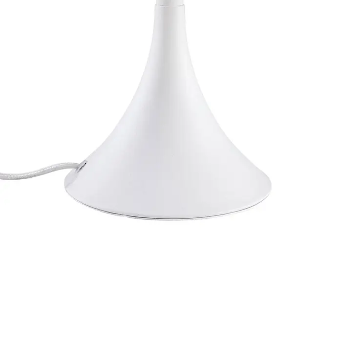 Lindby Tischleuchte Eryndor - L x B x H: 30 x 30 x 51,6 cm, weiß / opal, weiß / opal, E27 - Weißer, konischer Lampenfuß mit matter Oberfläche und geflochtenem Stromkabel, das seitlich austritt.