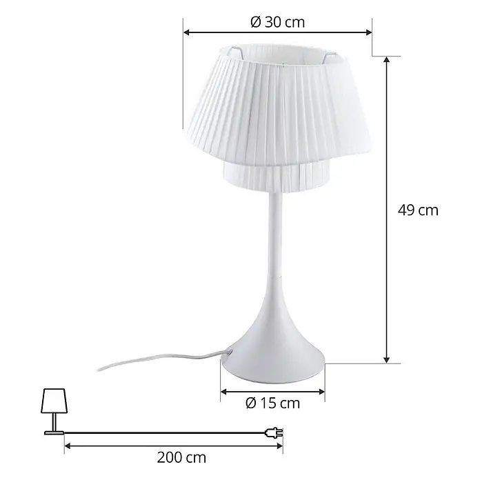 Lindby Tischleuchte Eryndor - L x B x H: 30 x 30 x 51,6 cm, weiß / opal, weiß / opal, E27 - Weiße Tischleuchte mit plissiertem Stoffschirm. Höhe 49 cm.