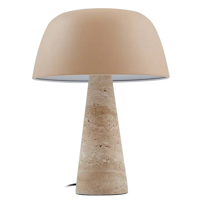 Lindby Tischleuchte Magritt - creme / amber, creme / amber, E27 - Beige pilzförmige Tischlampe mit konischem Travertin-Sockel.