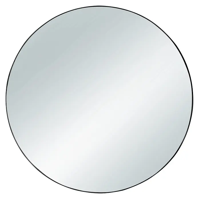 Rahmenspiegel Esra - Durchmesser: 50 cm, Schwarz, Metall - Runder Spiegel mit dünnem schwarzem Rahmen und reflektierender Oberfläche.