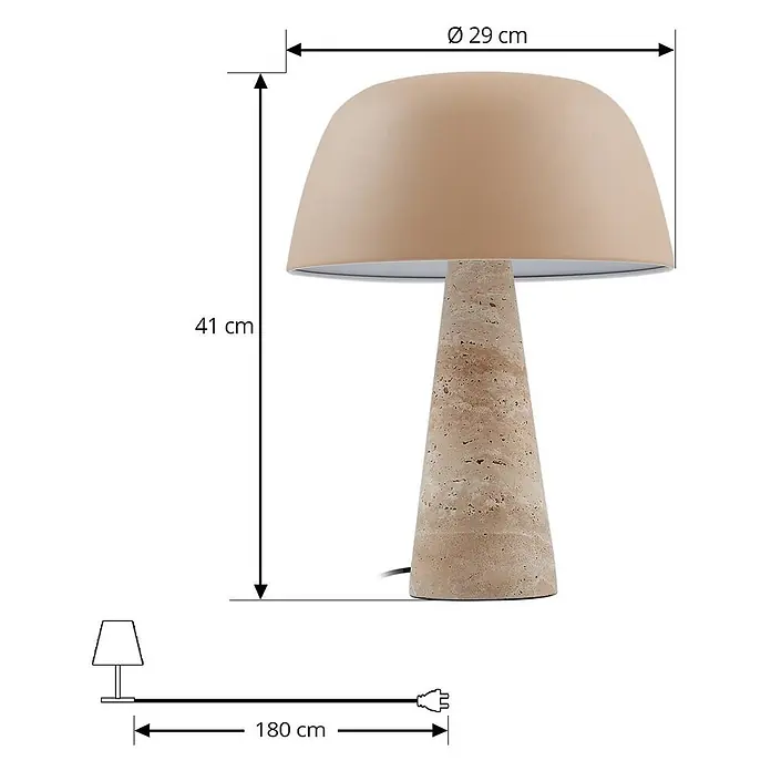 Lindby Tischleuchte Magritt - creme / amber, creme / amber, E27 - Pilz-Tischleuchte, beiger Schirm, konischer Sockel in Natursteinoptik. Gesamthöhe 41 cm, Schirm ø 29 cm.