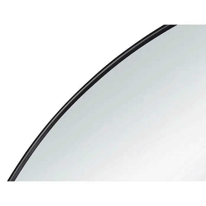 Rahmenspiegel Esra - Durchmesser: 50 cm, Schwarz, Metall - Gekrümmter schwarzer Rahmen und eine hellgraue reflektierende Oberfläche, möglicherweise ein Spiegel.