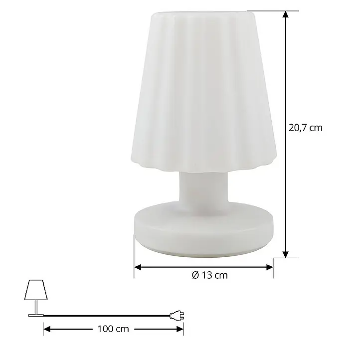 Lindby Tischleuchte Jovem - weiß / opal, weiß / opal - Weiße, mattierte Kunststoff-Tischleuchte mit plissiertem Schirm, 20,7 cm hoch, Ø 13 cm Basis, 100 cm Kabel.