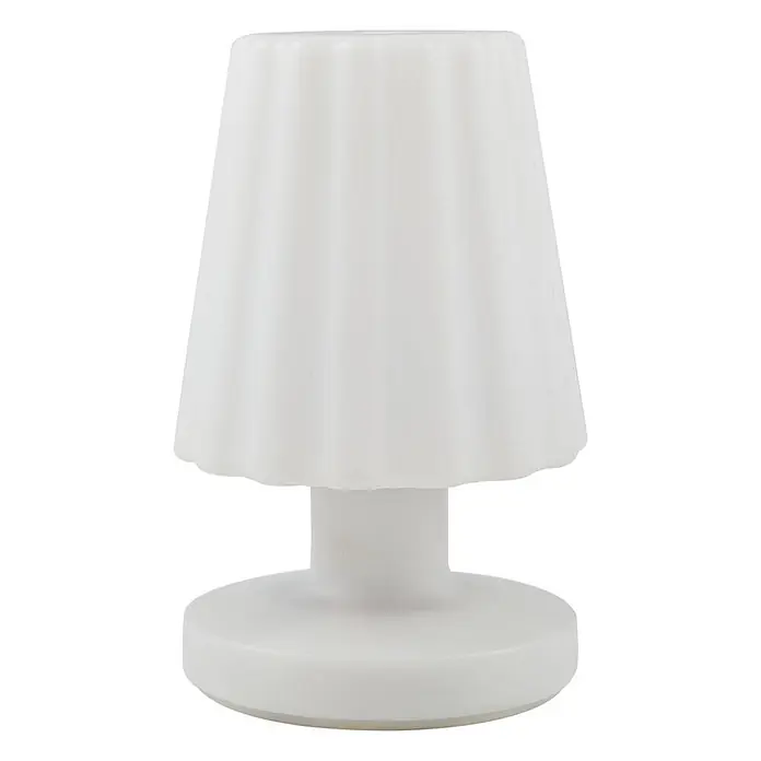Lindby Tischleuchte Jovem - weiß / opal, weiß / opal - Weiße Tischlampe mit geripptem Schirm und rundem Fuß.