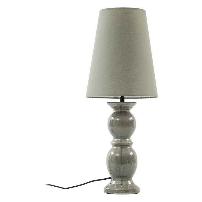 Lucande Tischleuchte Lyndorin - L x B x H: 25 x 25 x 63,1 cm, grün, grün, E27 - Graugrüne Keramik-Tischlampe mit skulpturalem Sockel und konischem Stoffschirm.
