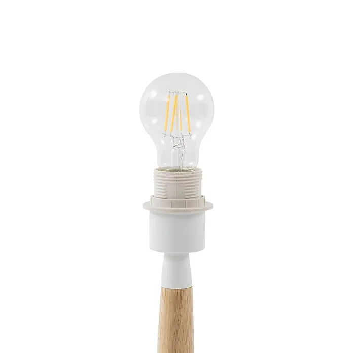 Lucande Tischleuchte Ellorin - L x B x H: 37 x 37 x 54 cm, Holz hell, weiß / opal, E27 - Klare LED-Glühbirne in weißer Lampenfassung auf Holzsockel.