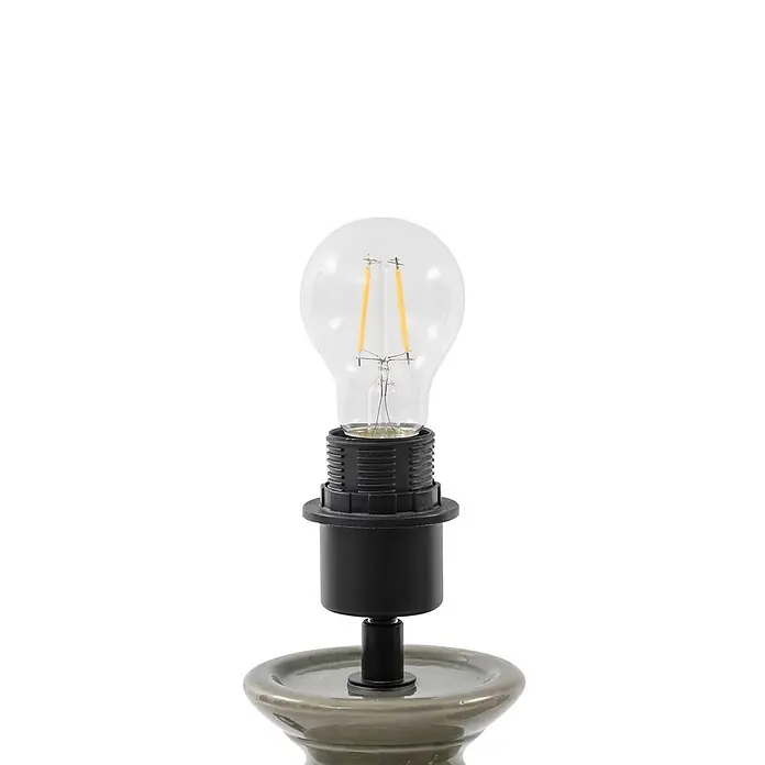 Lucande Tischleuchte Lyndorin - L x B x H: 25 x 25 x 63,1 cm, grün, grün, E27 - Klare LED-Glühbirne in schwarzer Fassung, montiert auf grauem Keramik-Lampenfuß.