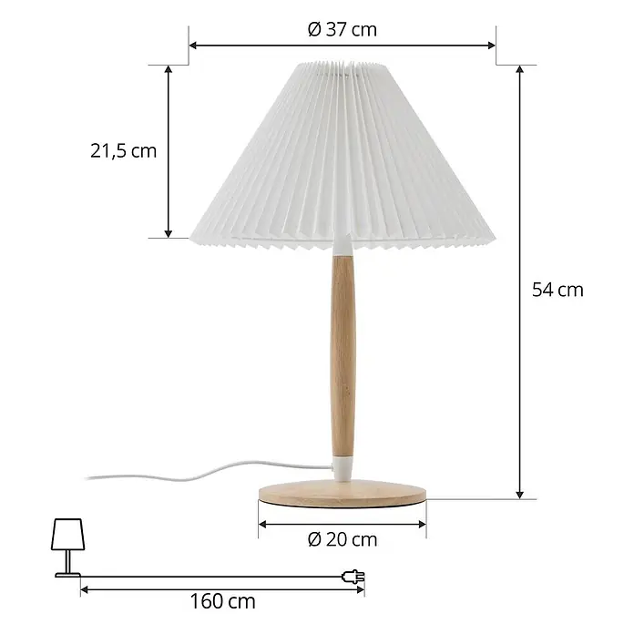 Lucande Tischleuchte Ellorin - L x B x H: 37 x 37 x 54 cm, Holz hell, weiß / opal, E27 - Weiße Tischlampe mit plissiertem Schirm und Holzsockel.