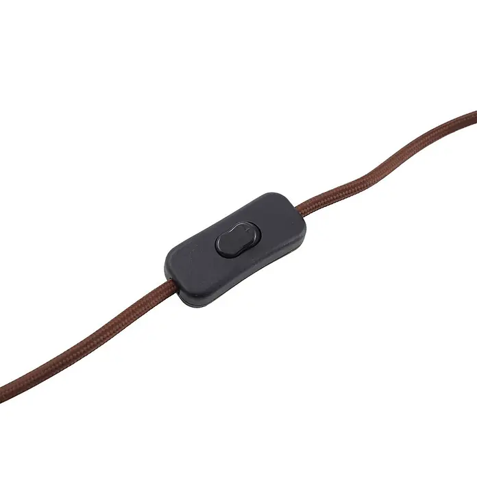 Lindby Tischleuchte Valentina - L x B x H: 25 x 25 x 30 cm, braun / rost, alu / grau / zink, E27 - Schwarzer Schnurschalter an dunkelbraunem geflochtenen Kabel.