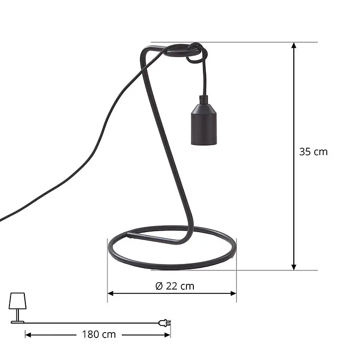 Lindby Tischleuchte Elira - schwarz, schwarz, E27 - Minimalistische schwarze Metall-Tischleuchte mit geschwungenem Arm und rundem Fuß, der eine Glühbirnenfassung hält.