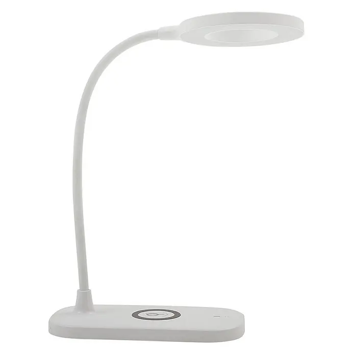 Lindby Tischleuchte Siona - weiß / opal, weiß / opal - Weiße LED-Schreibtischlampe mit flexiblem Schwanenhals und einer Basis mit kabelloser Ladefunktion.