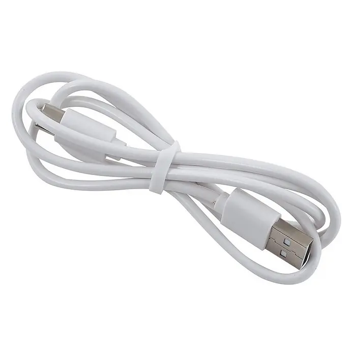 Lucande Tischleuchte Katrin Palme - L x B x H: 16 x 16 x 20 cm, creme / amber, weiß / opal - Weißes aufgerolltes USB-Kabel mit USB-A- und USB-C-Anschlüssen, ordentlich zusammengebunden.