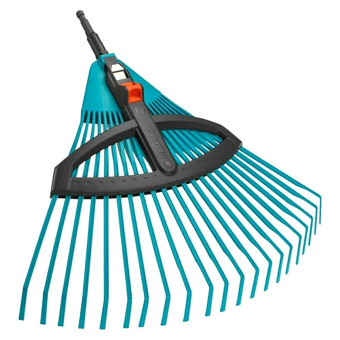 Gardena Combisystem Verstellbesen - Arbeitsbreite: 35 cm - 52 cm, Verstellbare Zinken - Ein blauer Gardena Rechen mit verstellbarer Breite zum Laubsammeln. Praktisch für Gartenarbeiten und leicht zu handhaben.