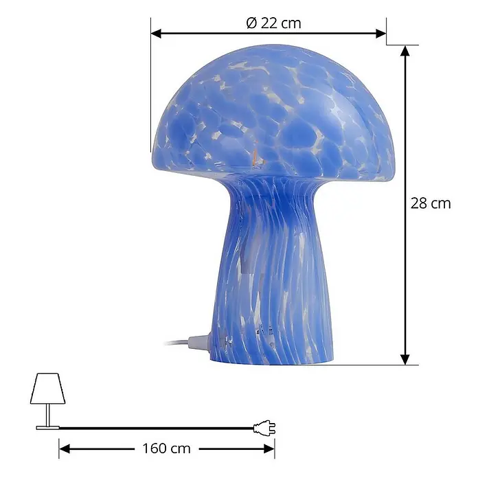 Lindby Tischleuchte Hubi - L x B x H: 22 x 22 x 28 cm, blau, blau, E27 - Blaue Tischlampe in Pilzform aus gesprenkeltem Glas.