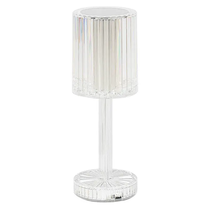 Lindby Tischleuchte Louane - L x B x H: 8,5 x 8,5 x 25,7 cm, klar / transparent, klar / transparent - Klare, gerippte zylindrische Tischleuchte mit USB-C-Anschluss.