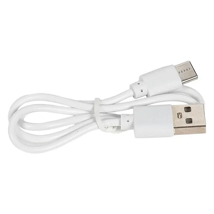 Lindby Tischleuchte Louane - L x B x H: 8,5 x 8,5 x 25,7 cm, klar / transparent, klar / transparent - Weißes USB-A-auf-Micro-USB-Ladekabel, ordentlich gebündelt.