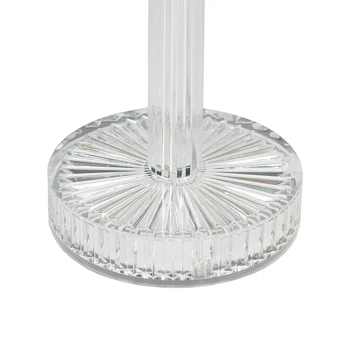 Lindby Tischleuchte Louane - L x B x H: 8,5 x 8,5 x 25,7 cm, klar / transparent, klar / transparent - Klarer, geriffelter Glassockel mit radialem Muster oben und vertikalen Rillen an der runden Seite, mit einer zentralen geriffelten Säule.