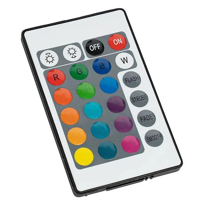 Lindby Tischleuchte Louane - L x B x H: 8,5 x 8,5 x 25,7 cm, klar / transparent, klar / transparent - Weiße LED-Fernbedienung mit farbigen Tasten für Lichtfarbe, Helligkeit und Modusauswahl (Blitz, Stroboskop, Fading, Smooth).