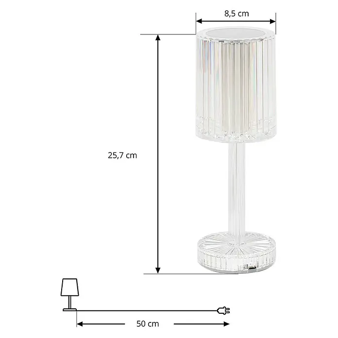 Lindby Tischleuchte Louane - L x B x H: 8,5 x 8,5 x 25,7 cm, klar / transparent, klar / transparent - Transparente, gerippte Tischlampe mit zylindrischem Design.