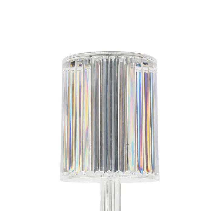 Lindby Tischleuchte Louane - L x B x H: 8,5 x 8,5 x 25,7 cm, klar / transparent, klar / transparent - Klarer, gerippter Glaszylinder mit schillernden Regenbogen-Lichtbrechungen.
