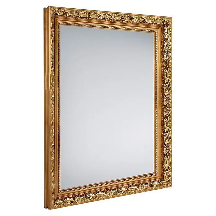 Rahmenspiegel Sonja - 55 x 70 cm, Gold, Holz - Goldener verzierter Spiegel mit dekorativem Blattmusterrahmen.