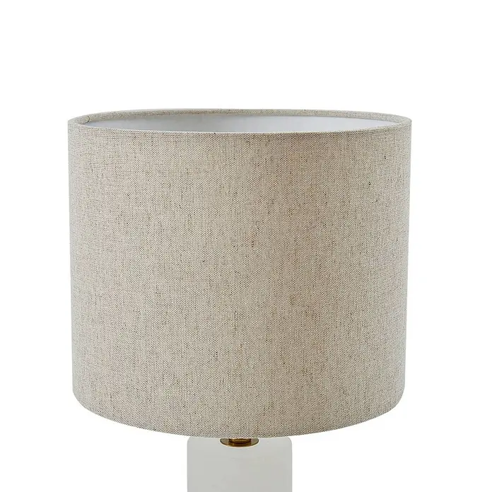 Lindby Tischleuchte Alabaster - L x B x H: 25 x 25 x 43 cm, weiß / opal, creme / amber, E27 - Beiger zylindrischer Lampenschirm in Leinenoptik.