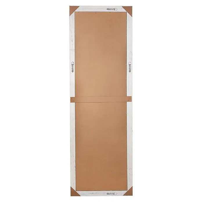 Rahmenspiegel Sonja - 50 x 150 cm, Gold, Holz - Rückseite eines weißen, patinierten Rahmens mit brauner Kartonrückwand und Metallaufhängung.