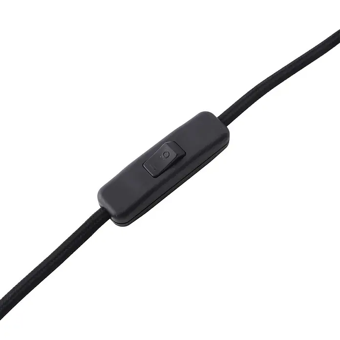 Lindby Tischleuchte Ovelia - schwarz, grün, E27 - Schwarzer Inline-Kippschalter an einem geflochtenen Elektrokabel.