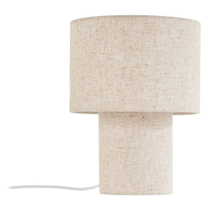 Lindby Tischleuchte Elfie - creme / amber, E27 - Helle beigefarbene Stoff-Tischlampe mit gestapeltem zylindrischem Design.