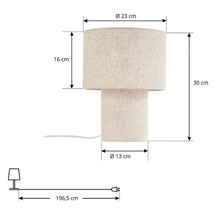 Lindby Tischleuchte Elfie - creme / amber, E27 - Beige Stofftischleuchte, zylindrisch gestuftes Design. Gesamthöhe 30 cm, oberer Durchmesser 23 cm, Basis 13 cm, Kabel 196,5 cm.