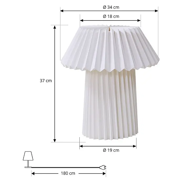 Lindby Tischleuchte Magali - weiß / opal, E14 - Weiße plissierte Tischlampe mit kegelförmigem Schirm und zylindrischem Fuß.