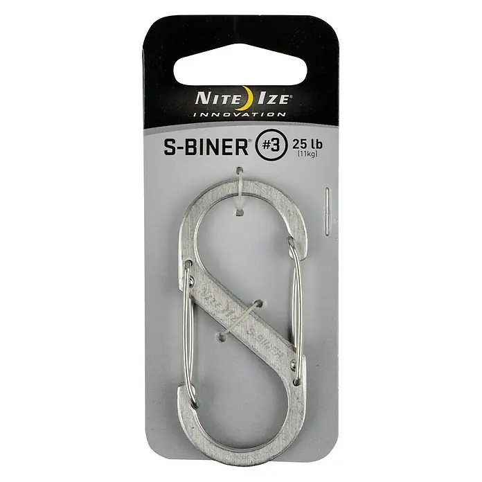 Nite Ize Doppelkarabiner - 67 x 29 mm, Edelstahl, Silber, Belastbarkeit: 11 kg - Ein Nite Ize S-Biner #3 Karabiner, ideal zum Organisieren von Schlüsseln und Ausrüstung, mit einer Belastbarkeit von bis zu 11 kg.