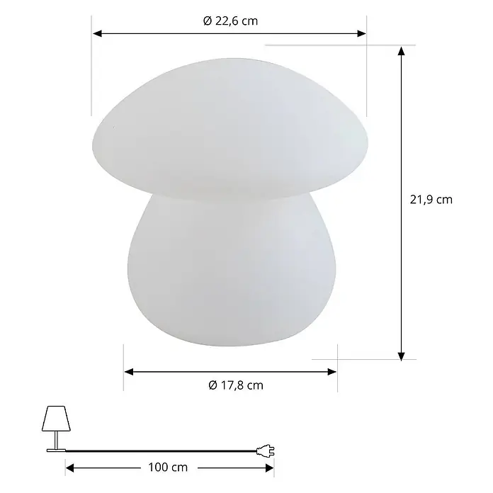 Lindby Tischleuchte Vernate - weiß / opal, weiß / opal - Milchig-weiße Pilzlampe mit Maßen für Schirm, Fuß und Kabellänge.