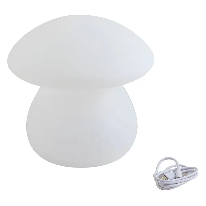Lindby Tischleuchte Vernate - weiß / opal, weiß / opal - Weiß gefrostete Pilzleuchte mit USB-Ladekabel.