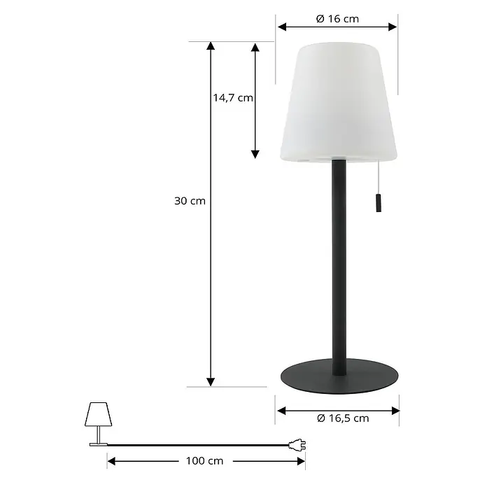 Lindby Tischleuchte Azalea - L x B x H: 16,5 x 16,5 x 45 cm, schwarz - Schwarze Tischleuchte mit weißem Schirm, 30 cm hoch, 100 cm Kabel.