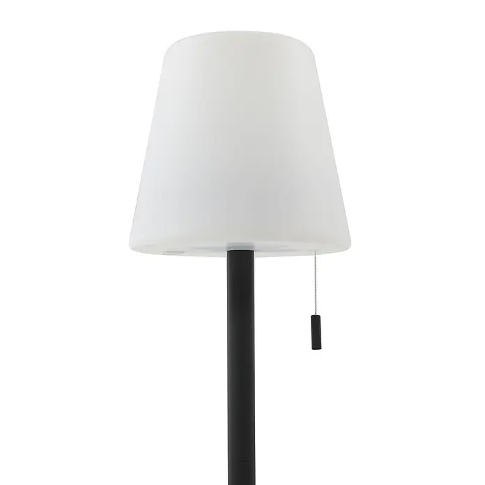 Lindby Tischleuchte Azalea - L x B x H: 16,5 x 16,5 x 45 cm, schwarz - Weißer konischer Lampenschirm auf schwarzem Zylinderfuß mit Zugkette.